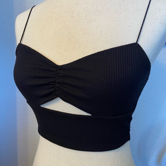 Urban Outfitters Black Ribbed Cutout Crop Tank size XS - Picture 2 of 10